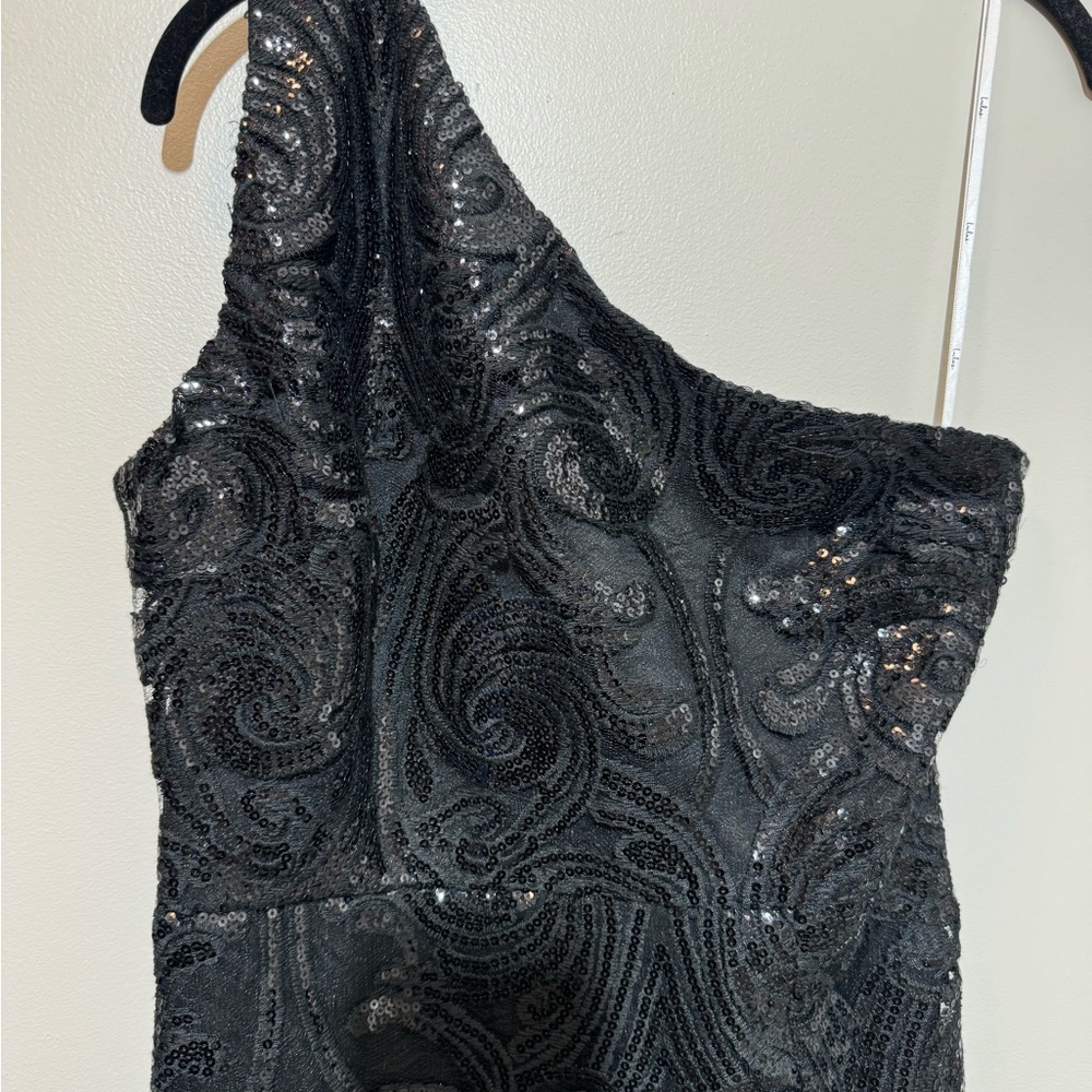 Lulu's Black One-Shoulder Dress with Sequin Detail - Picture 3 of 7